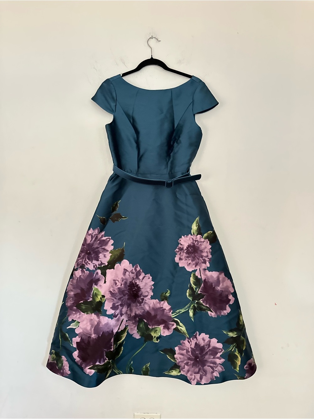 New Kay Unger Ina Belted Cocktail Dress Teal blue color - Picture 5 of 6